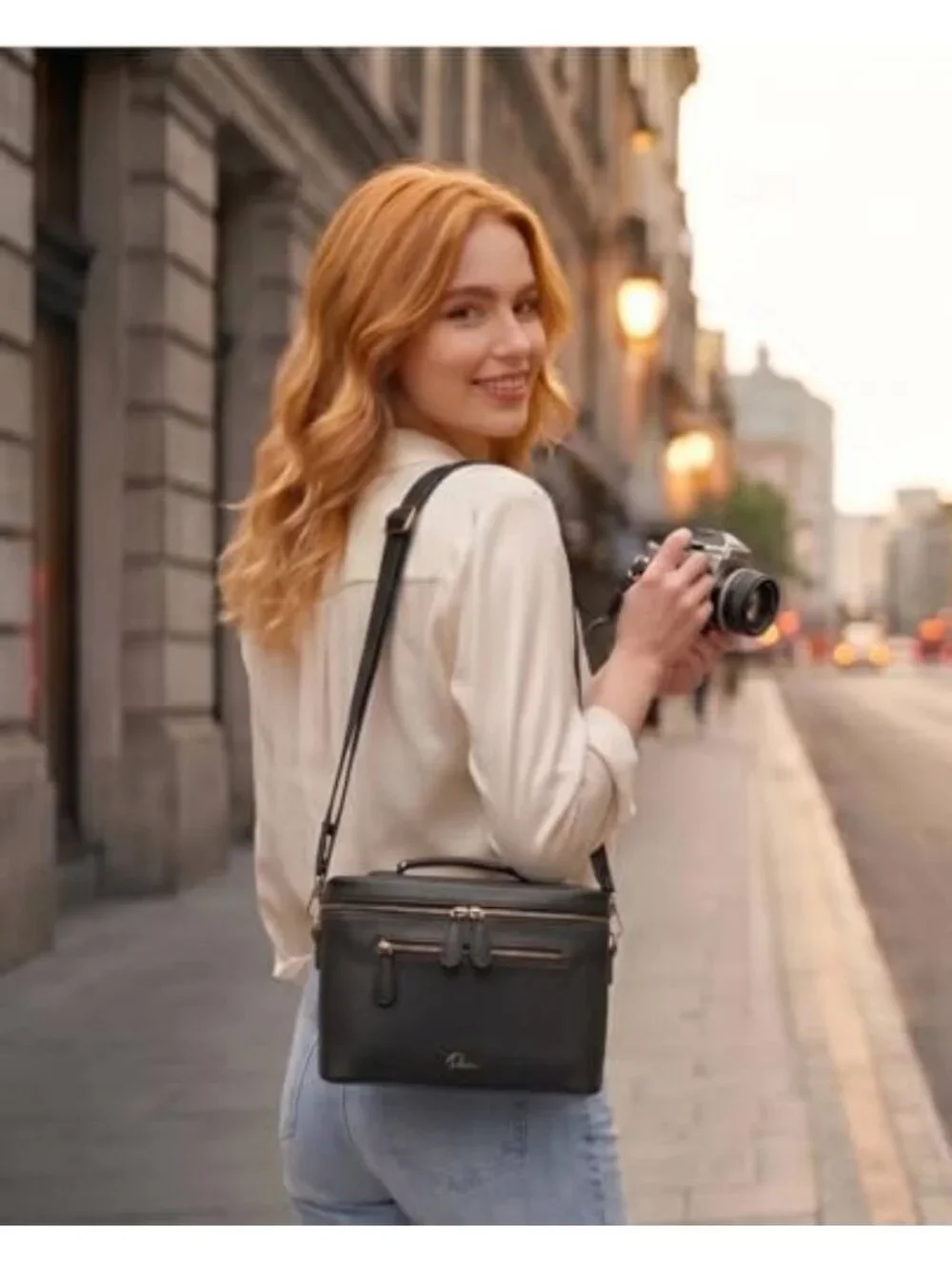 Waterproof Crossbody Camera Sling Bag, PU Leather Shoulder Case for